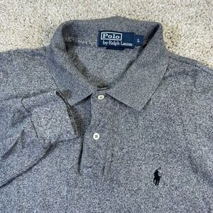 Polo Ralph Lauren Polo Shirt Mens Large Gray Long Sleeve Cotton Heathered Pony